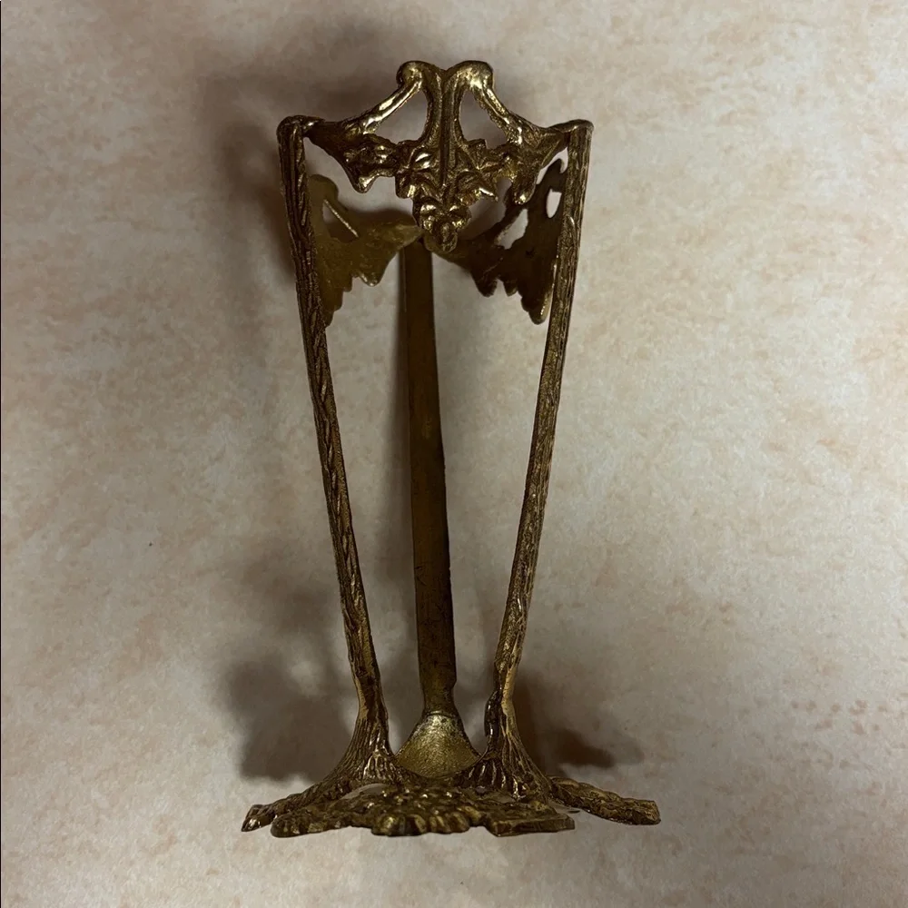 Vintage Cast Brass Stand For Vase/Grape Leaves & Vines Motif